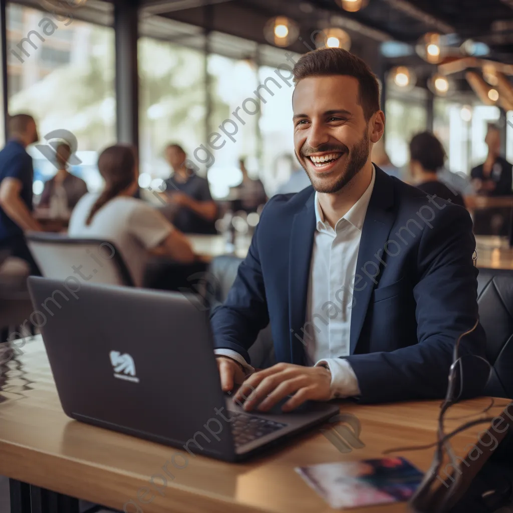 Young professional engaging in a virtual conference via laptop. - Image 2