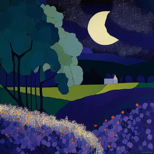 Image of a moonlit lavender field with a soft breeze - Image 2