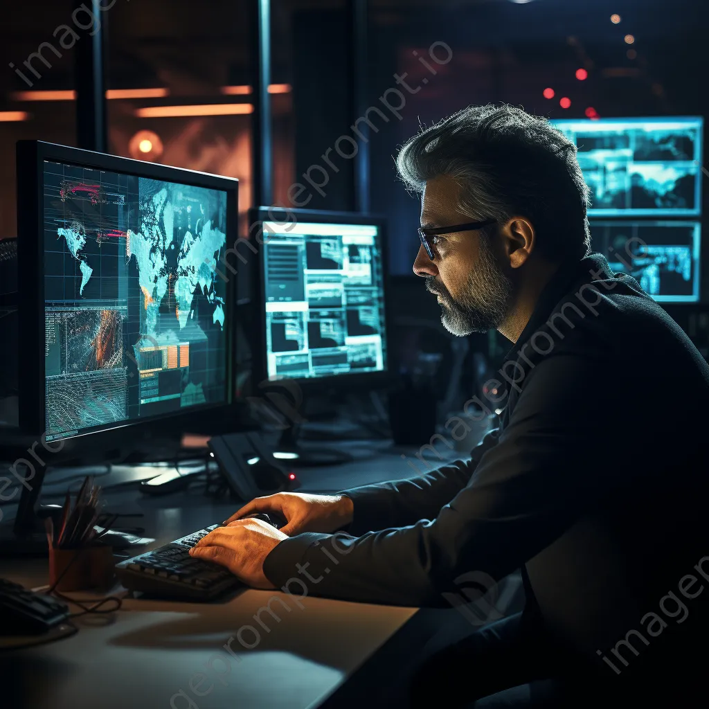 Cyber security professional analyzing data in control room - Image 2