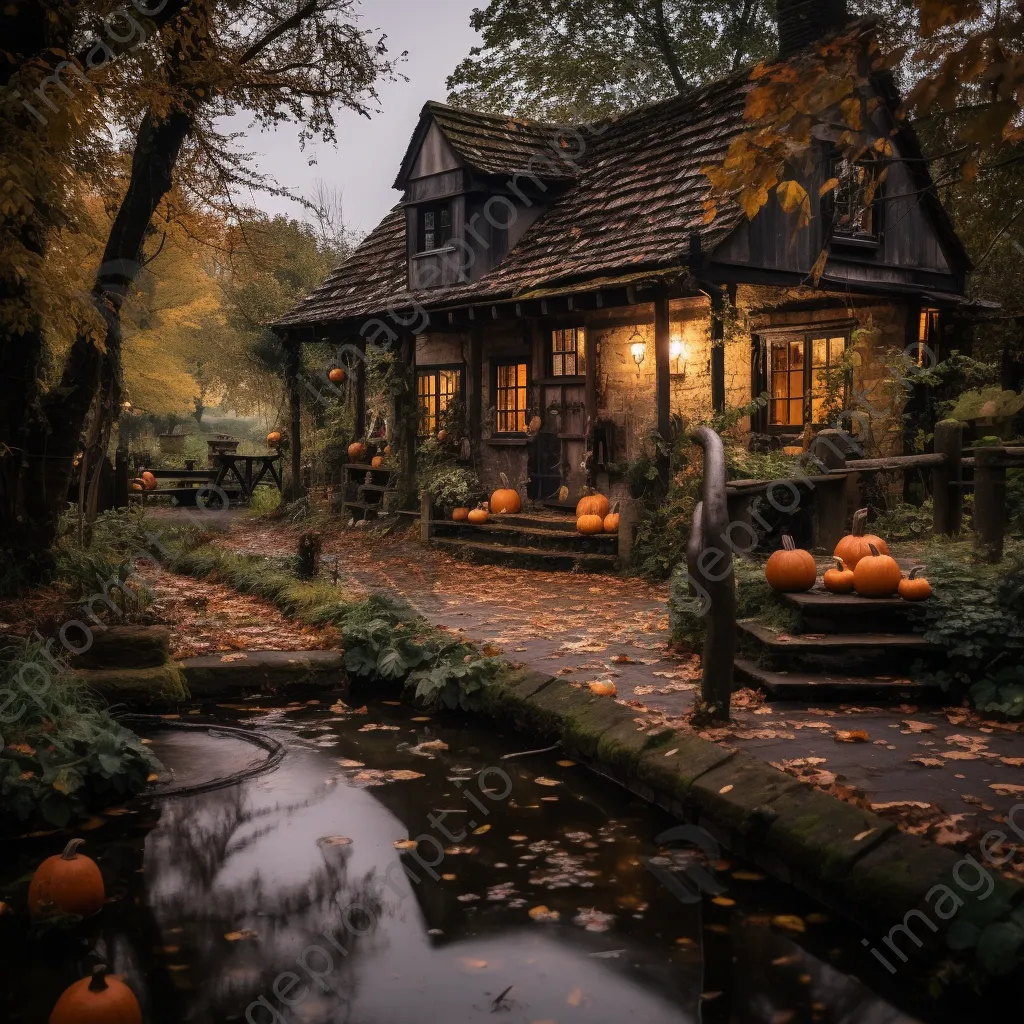 Watermill with pumpkins at sunset - Image 4