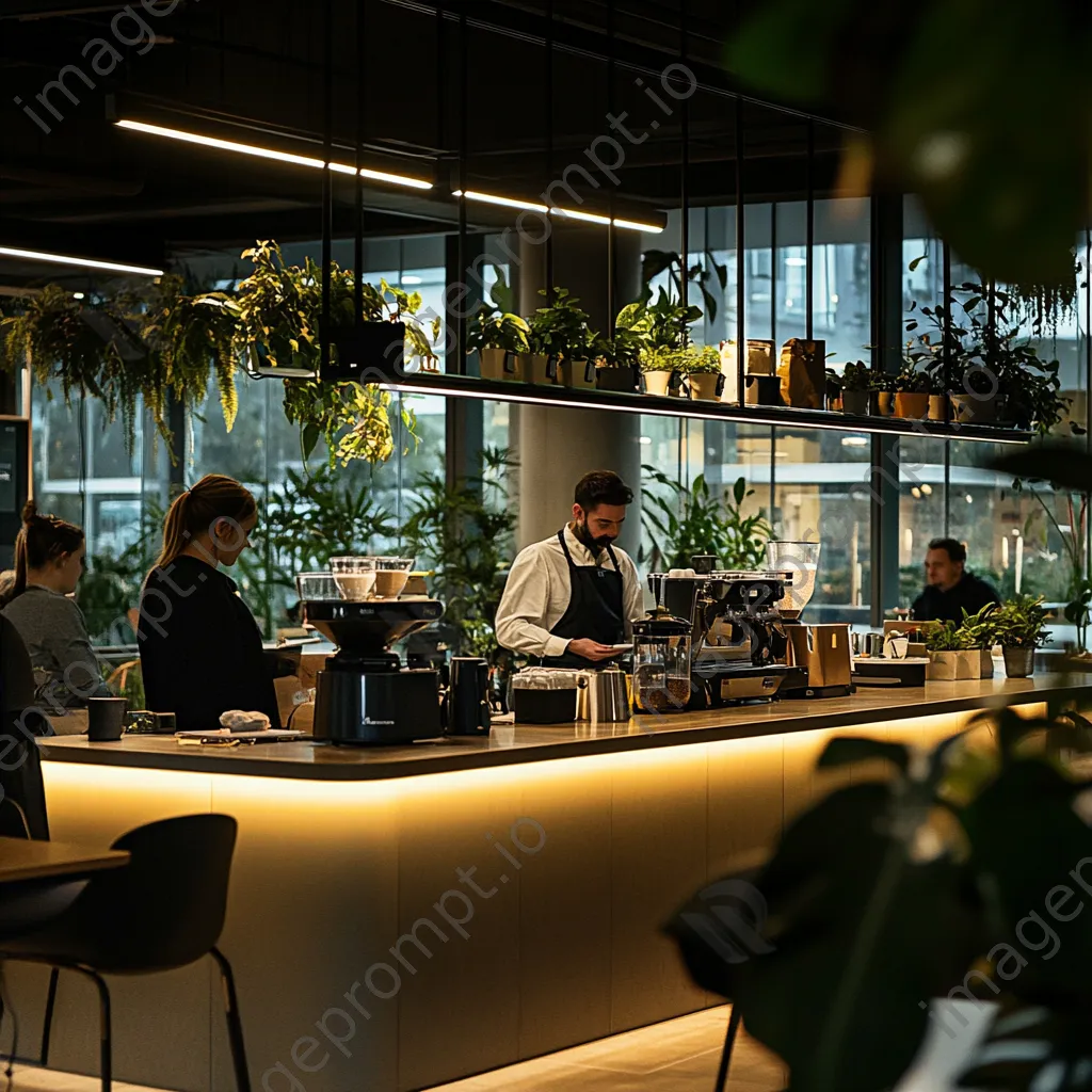 Barista preparing drinks at a stylish office coffee station - Image 2