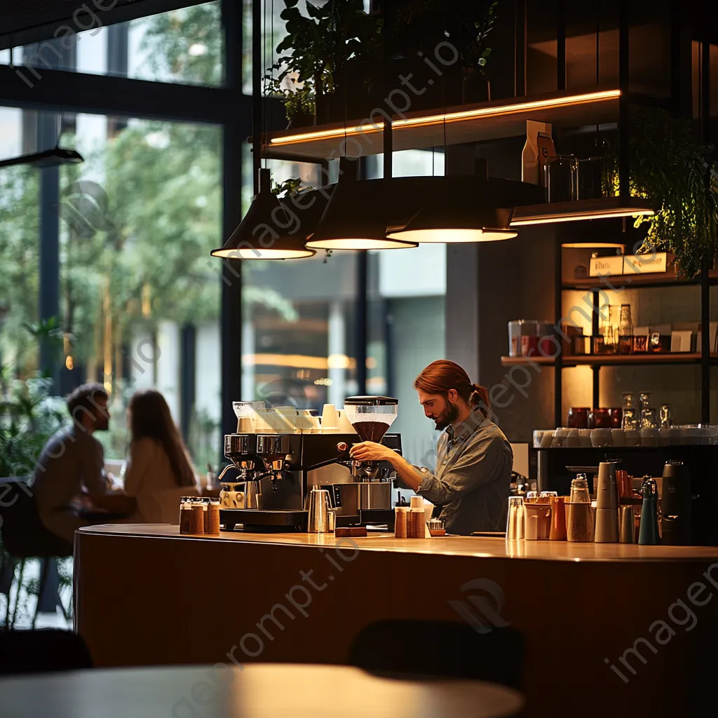 Barista preparing drinks at a stylish office coffee station - Image 3