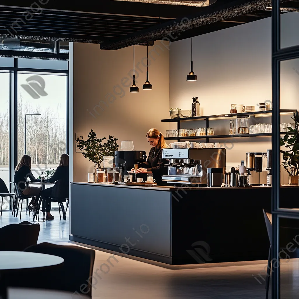 Barista preparing drinks at a stylish office coffee station - Image 4