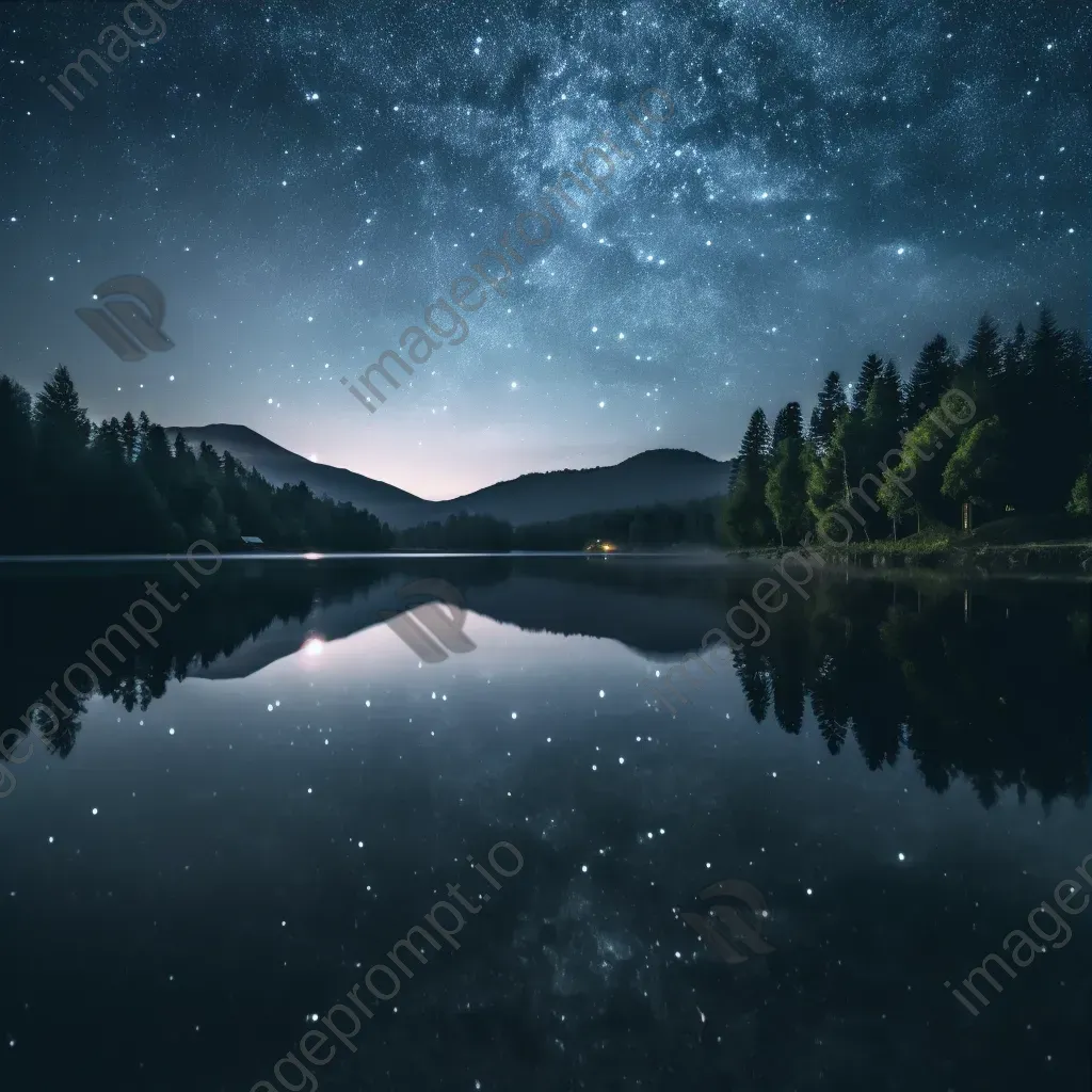 Cygnus constellation reflected in lake at night - Image 3