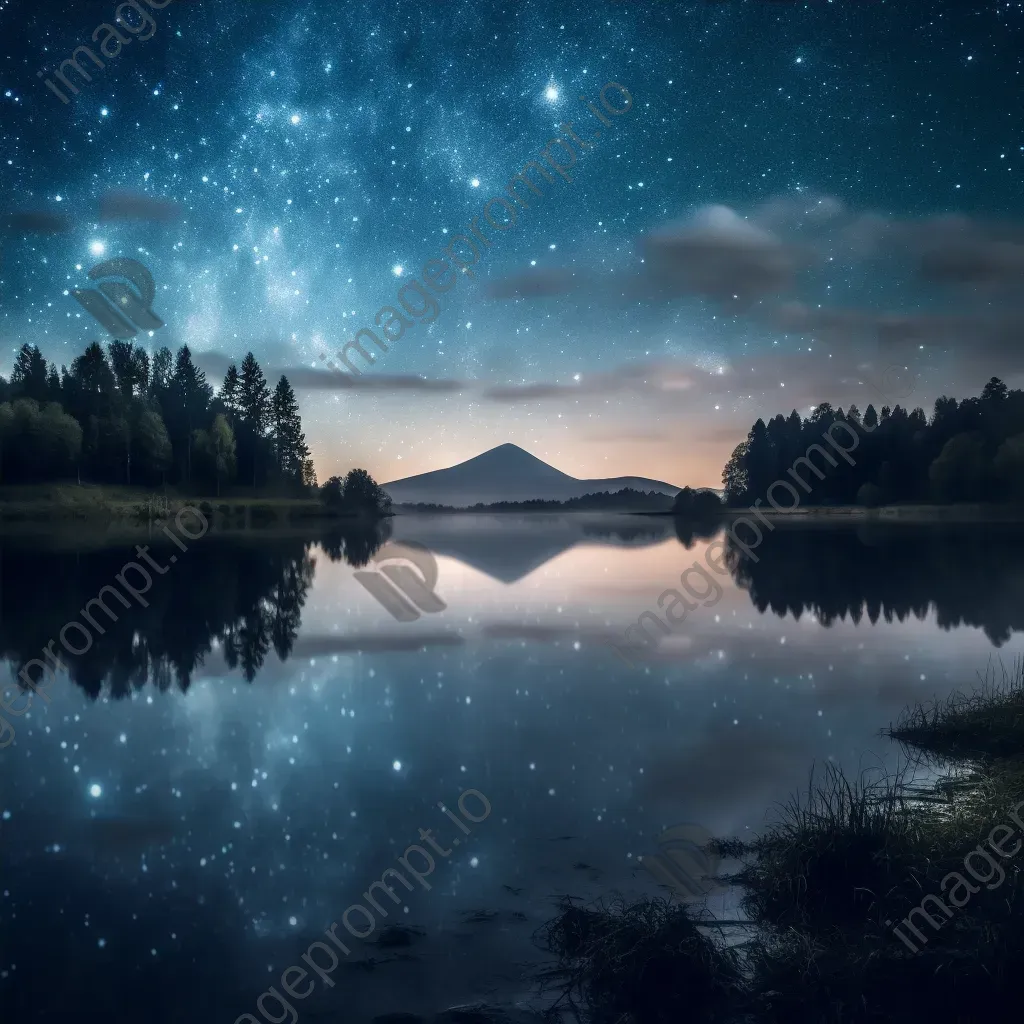 Cygnus constellation reflected in lake at night - Image 4