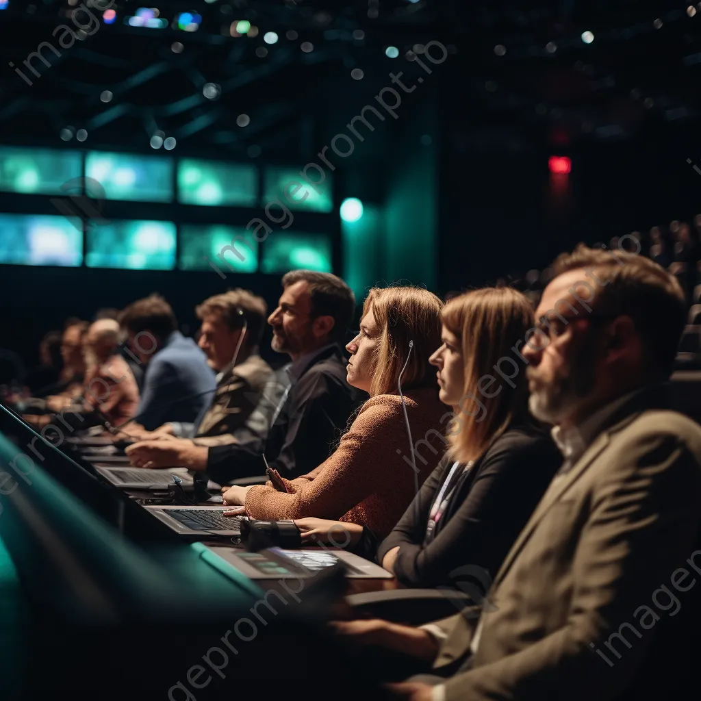 Diverse experts on a panel discussing in an auditorium - Image 2