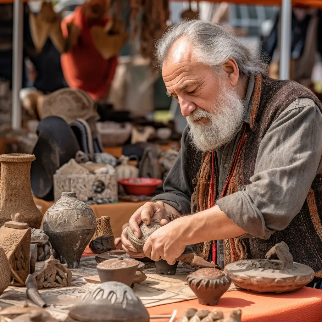 Traditional craft fair in the city square with artisans showcasing handmade goods - Image 1