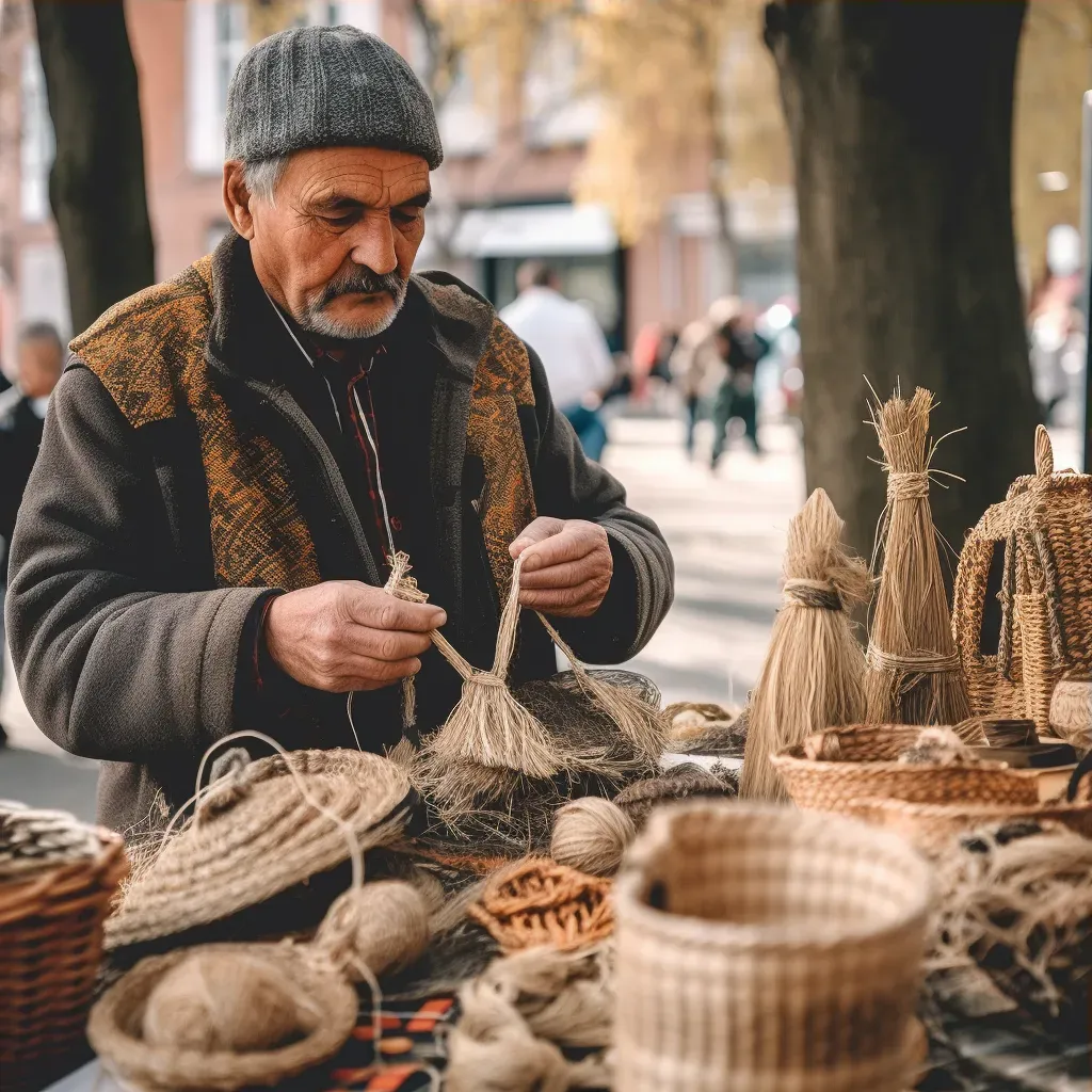 Traditional craft fair in the city square with artisans showcasing handmade goods - Image 3