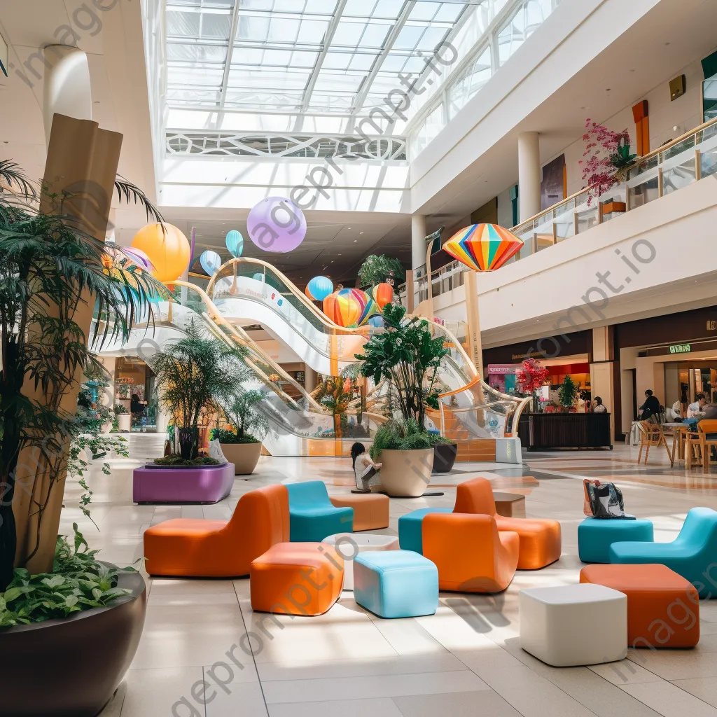 Lively mall atrium filled with shoppers and colorful decor. - Image 3