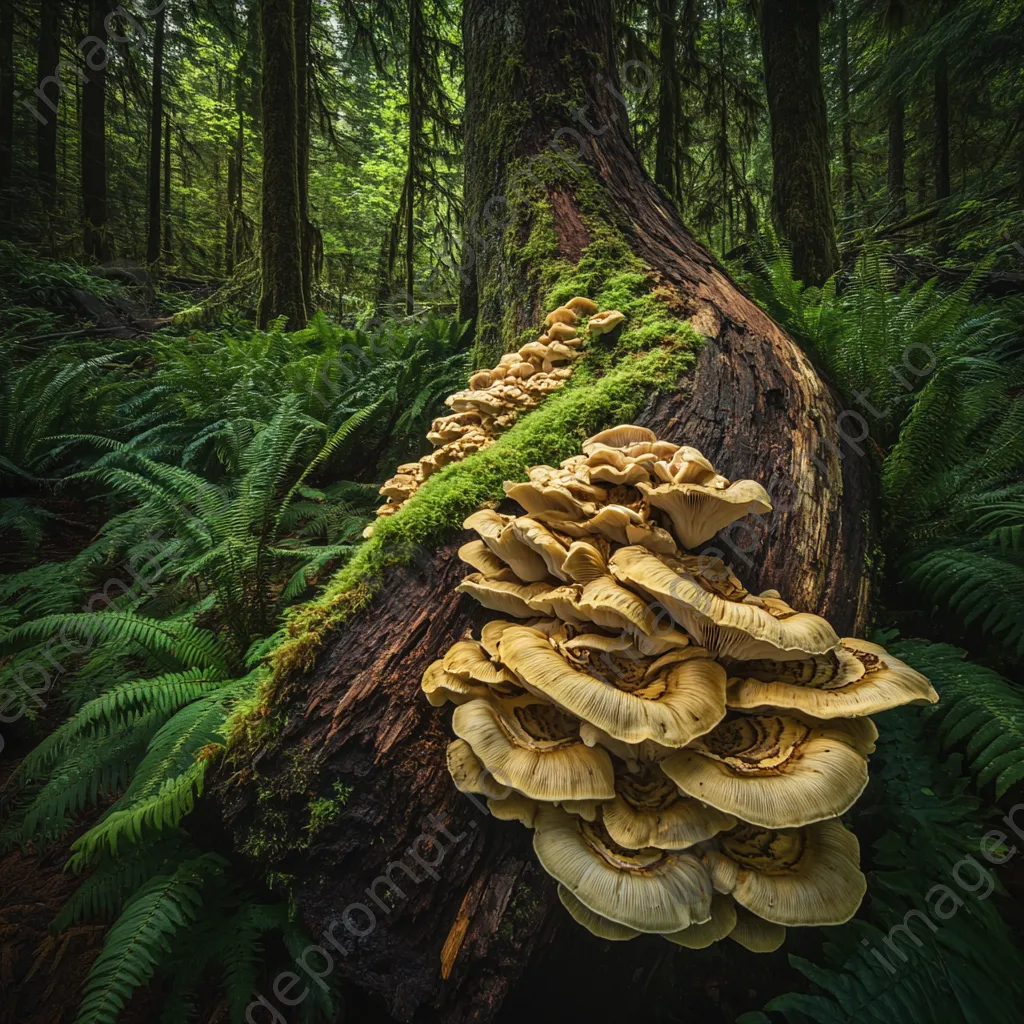 Mushrooms sprouting from a fallen tree trunk - Image 2