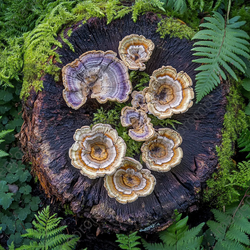 Mushrooms sprouting from a fallen tree trunk - Image 3