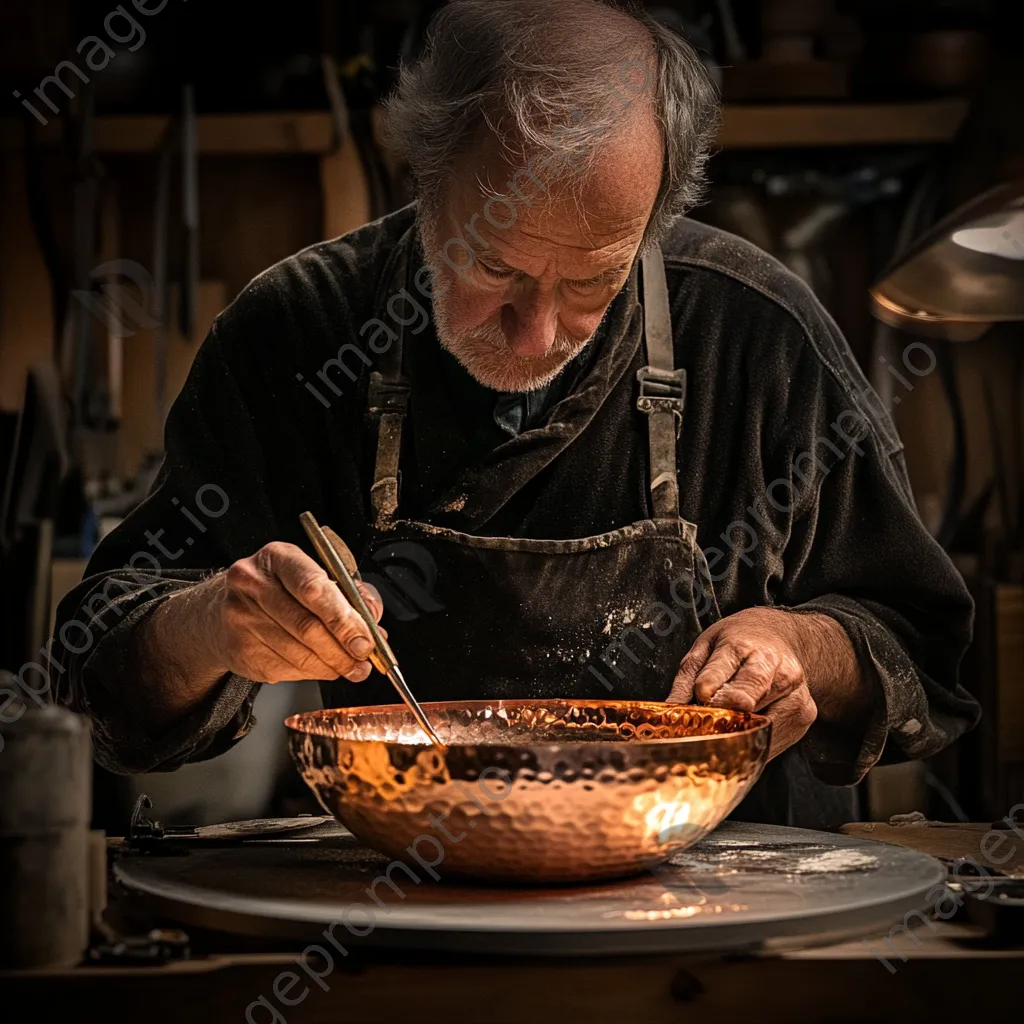 Craftsperson shaping a copper bowl - Image 1