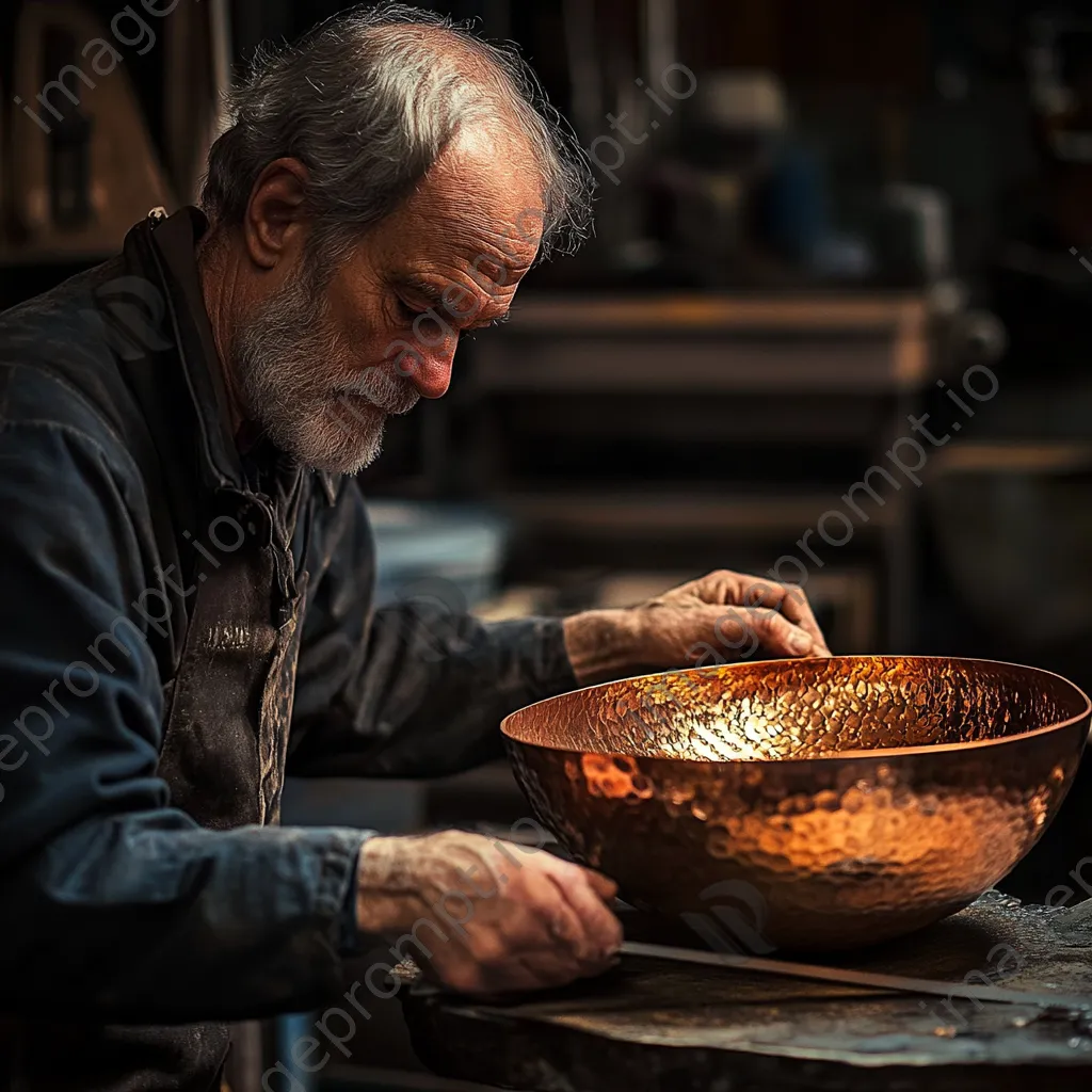 Craftsperson shaping a copper bowl - Image 4