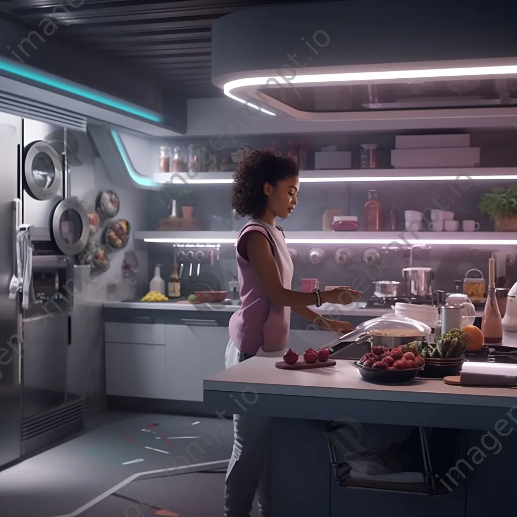 Woman cooking with technology in a modern kitchen - Image 1