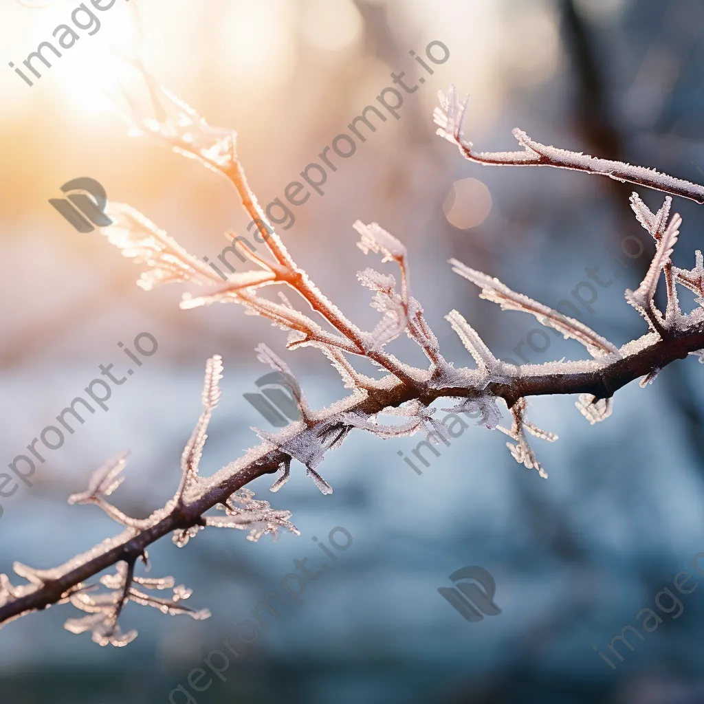 Close-up of ice crystals on a snow-covered branch - Image 1