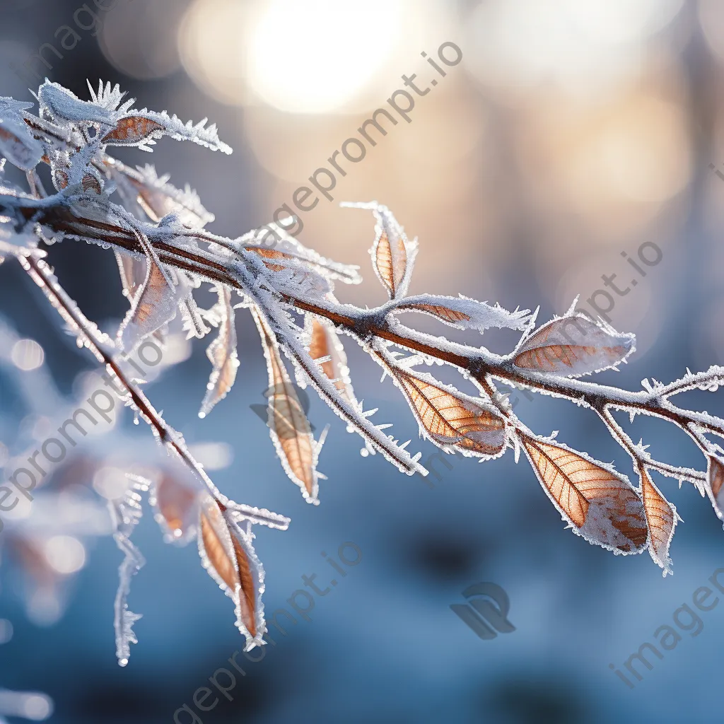 Close-up of ice crystals on a snow-covered branch - Image 2