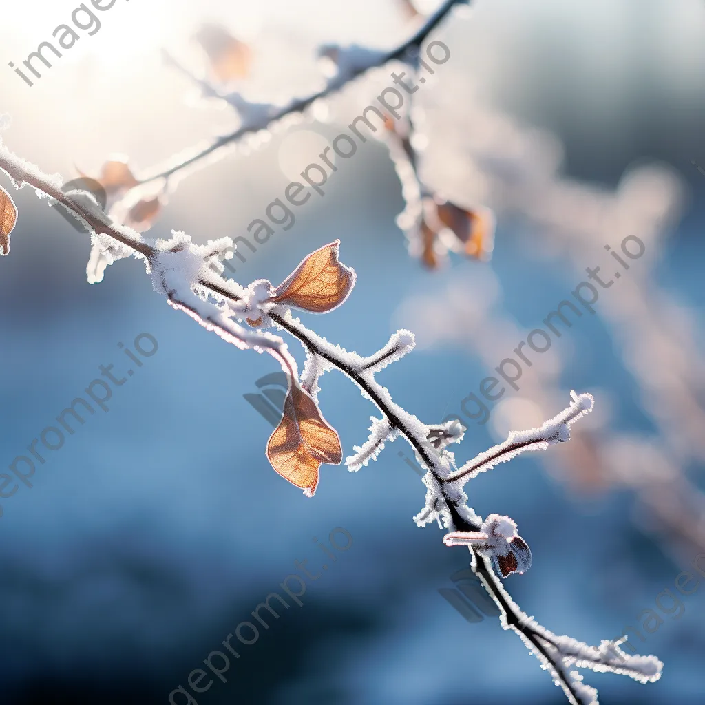 Close-up of ice crystals on a snow-covered branch - Image 3