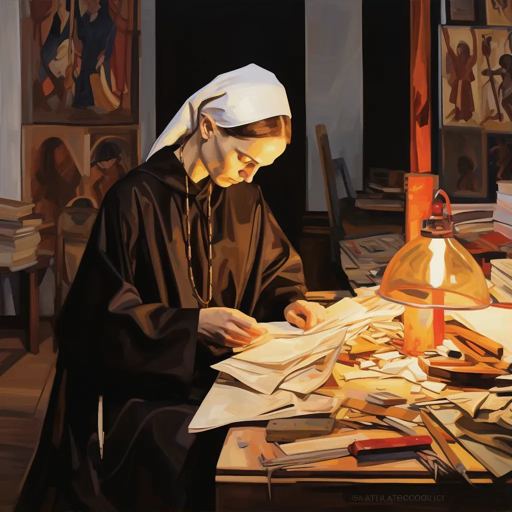 Monk crafting an illuminated manuscript in a secluded monastery - Image 1