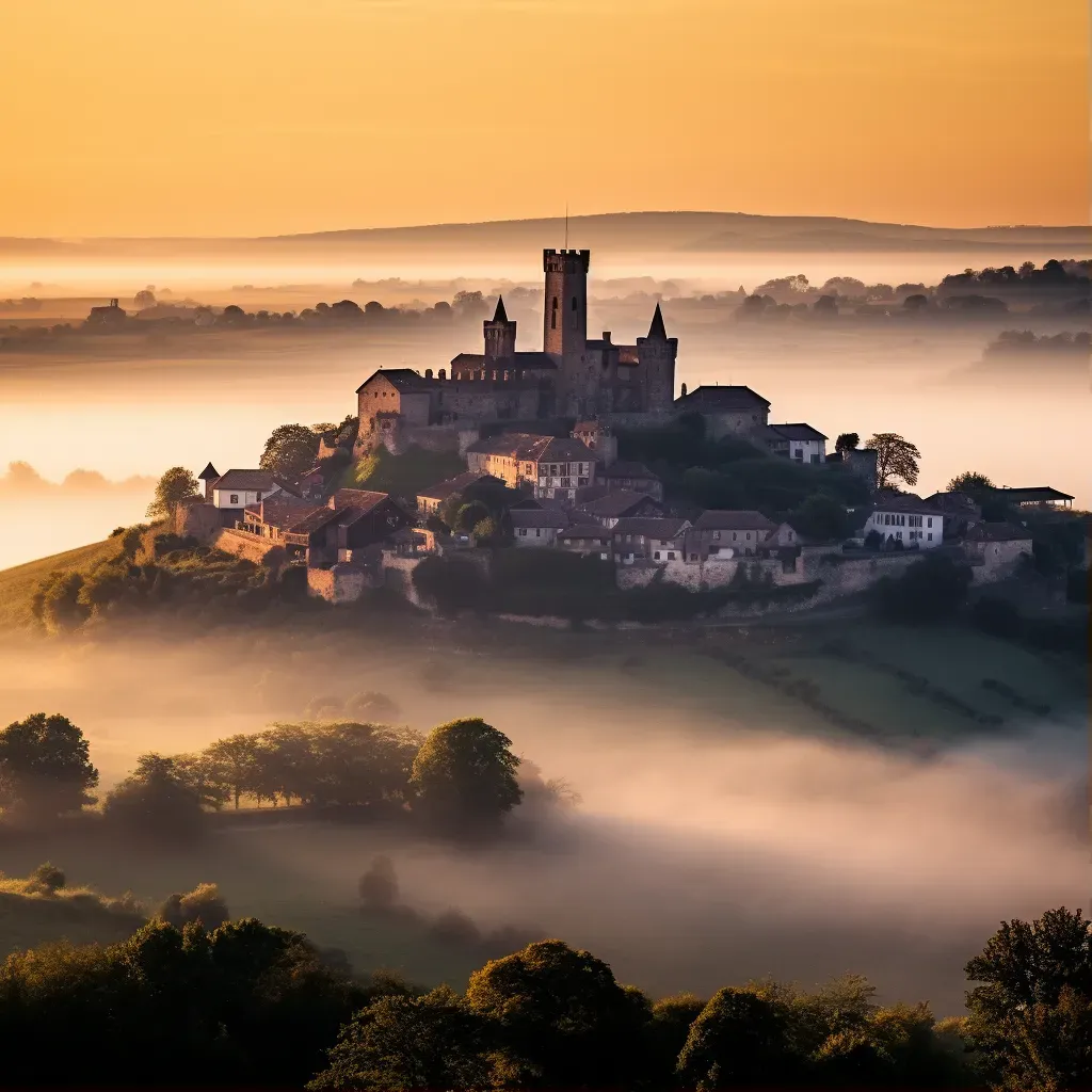 Medieval castle on a hill in the misty morning light - Image 1