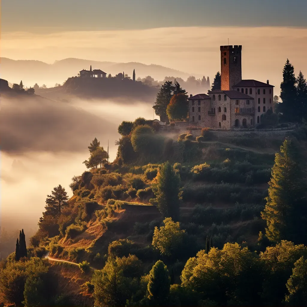 Medieval castle on a hill in the misty morning light - Image 2