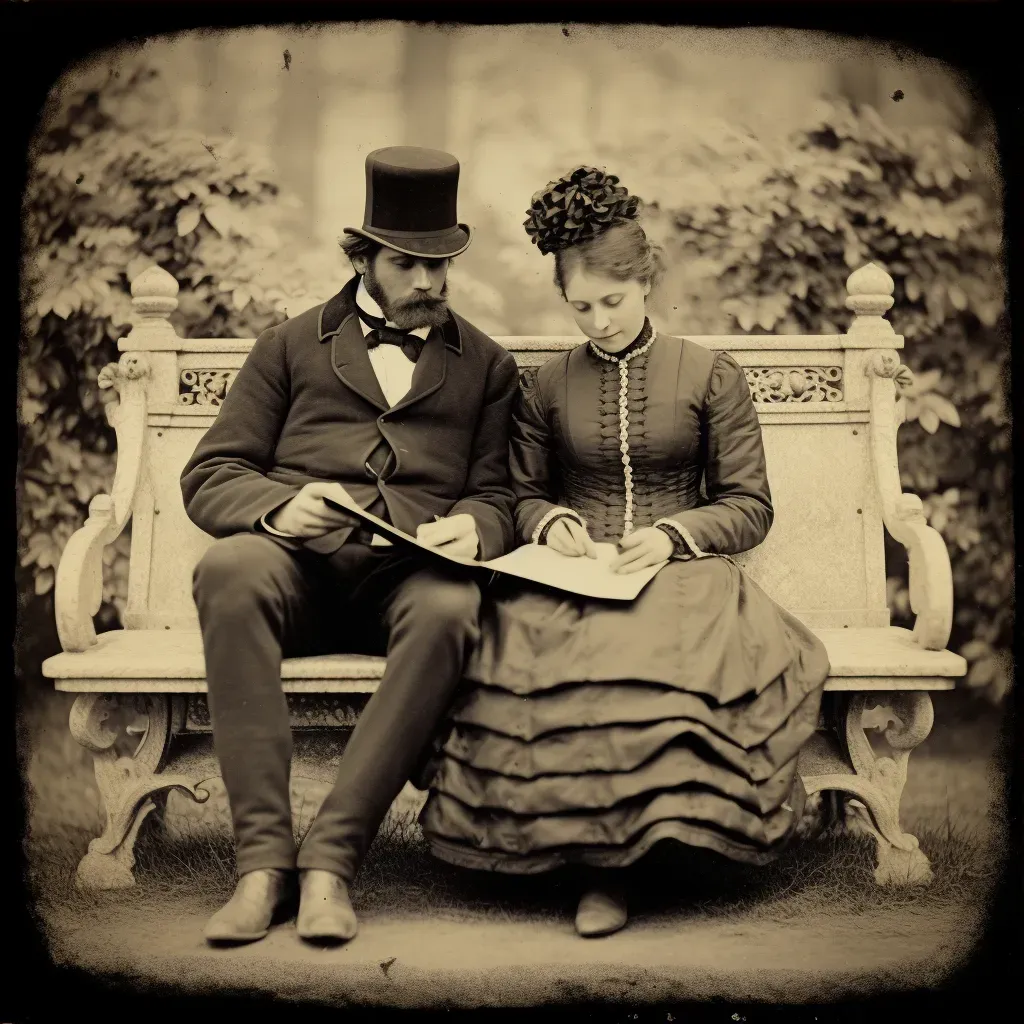 Couple on a park bench engrossed in their own e-books - Image 3