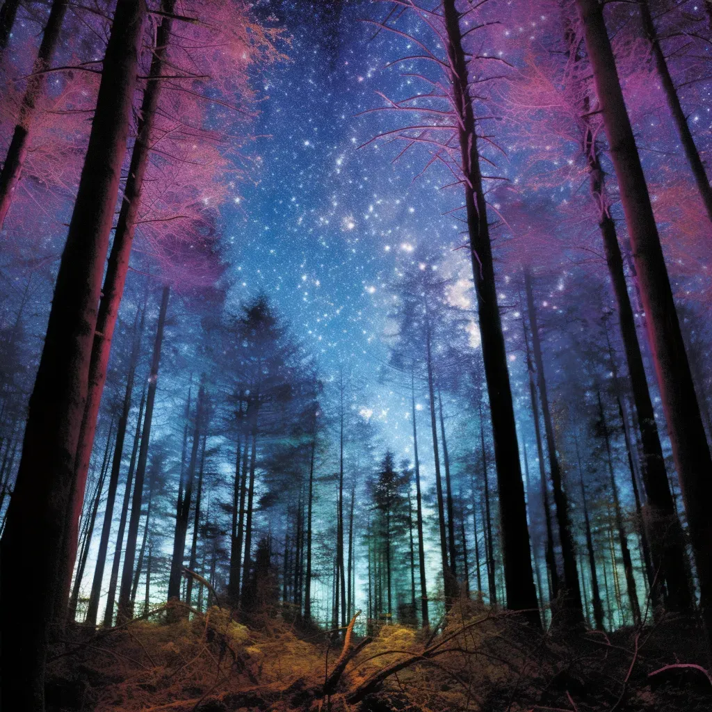 Neon forest with glowing trees under a starry night sky - Image 4