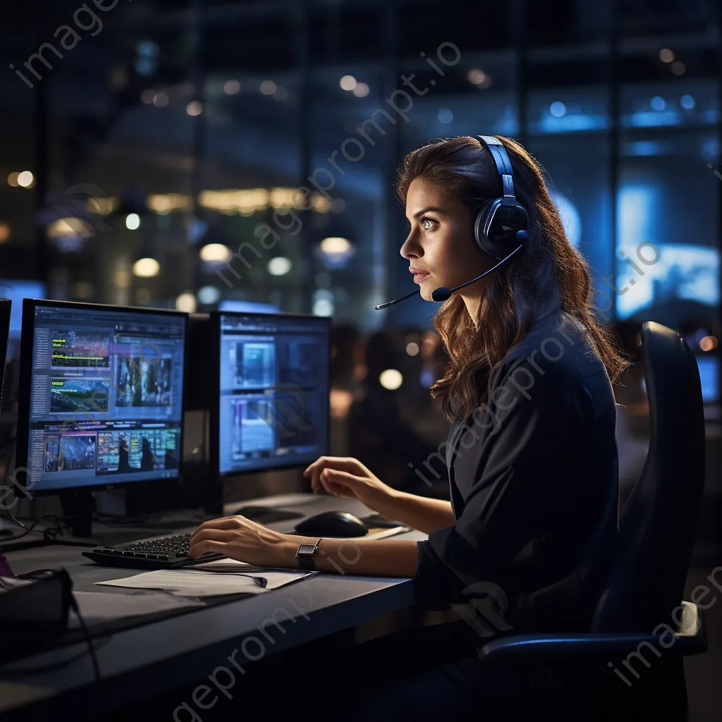 Female customer service agent on a call in a modern workspace - Image 2