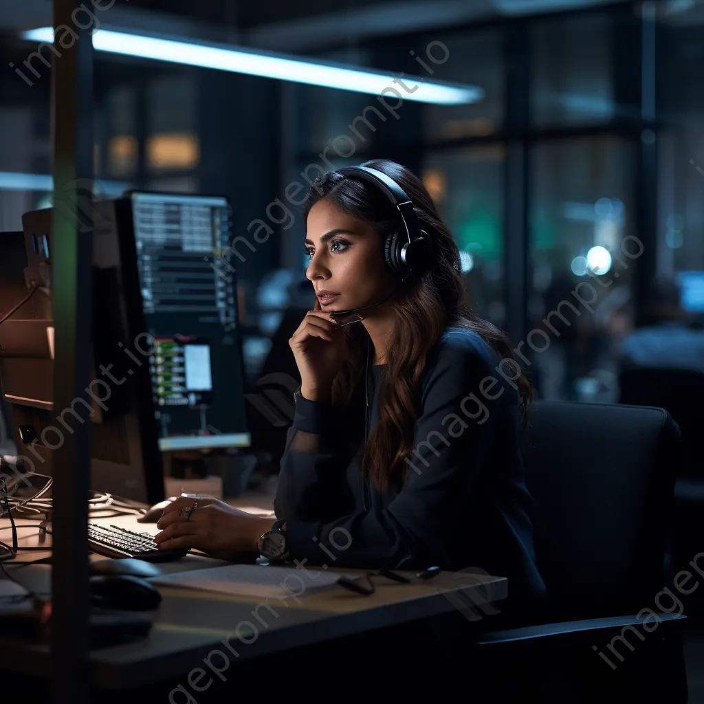 Female customer service agent on a call in a modern workspace - Image 3