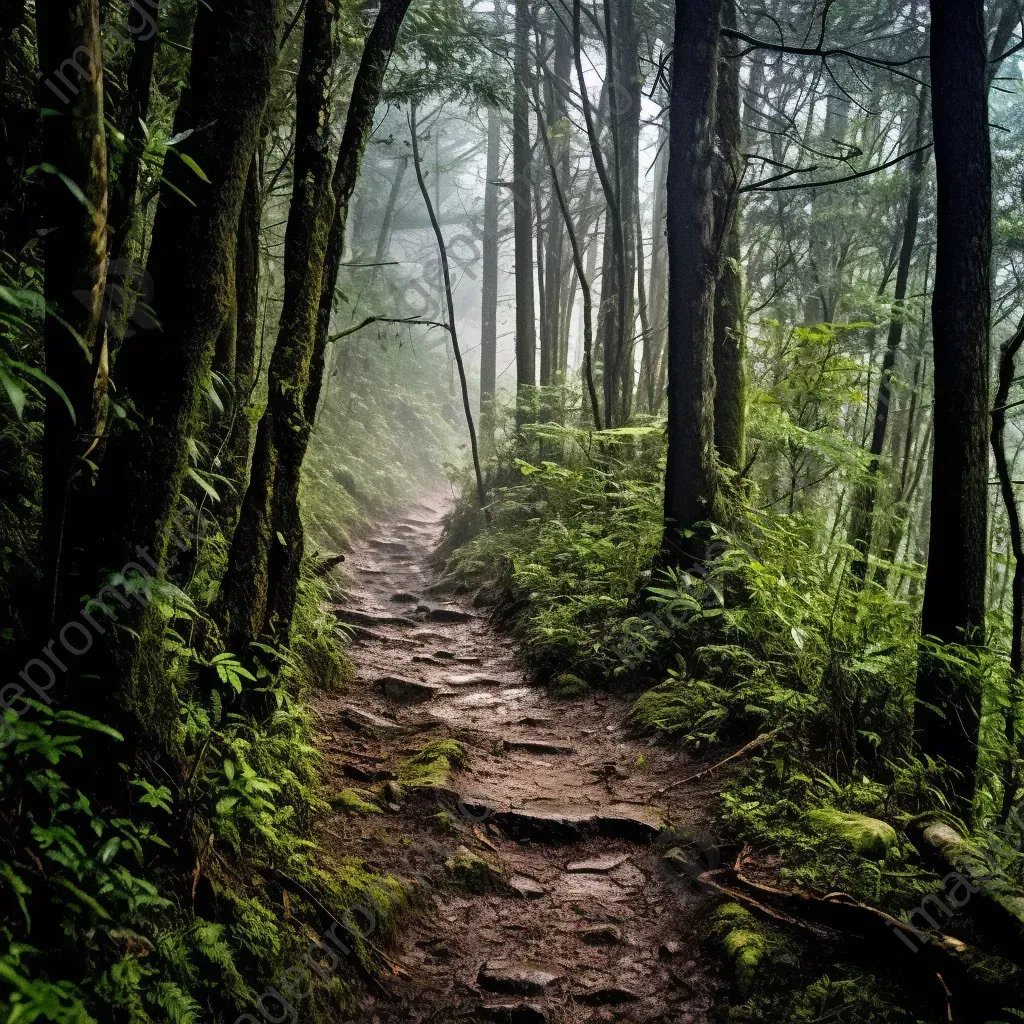 Mountain trail in dense forest with asymmetric trees on Nikon Z7 II - Image 2