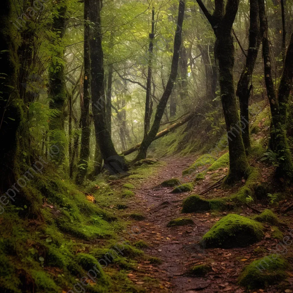 Mountain trail in dense forest with asymmetric trees on Nikon Z7 II - Image 3