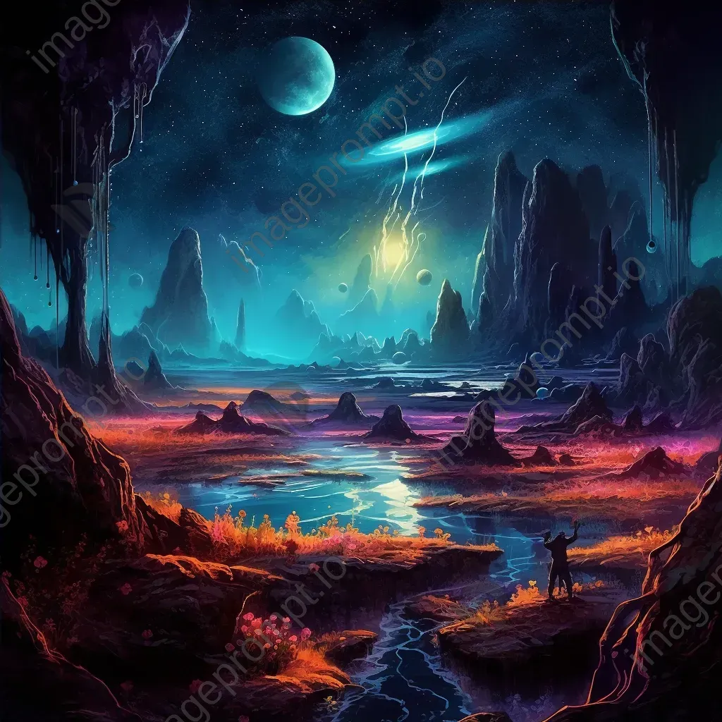 Extraterrestrial planet with bioluminescent flora and alien landscapes - Image 4