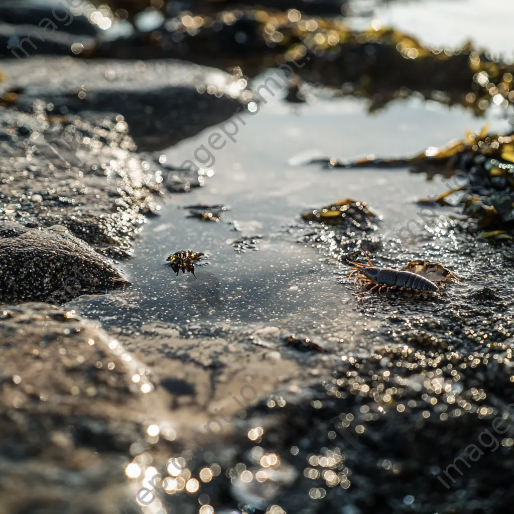 Close-up of water droplets and crayfish in tide pool - Image 1