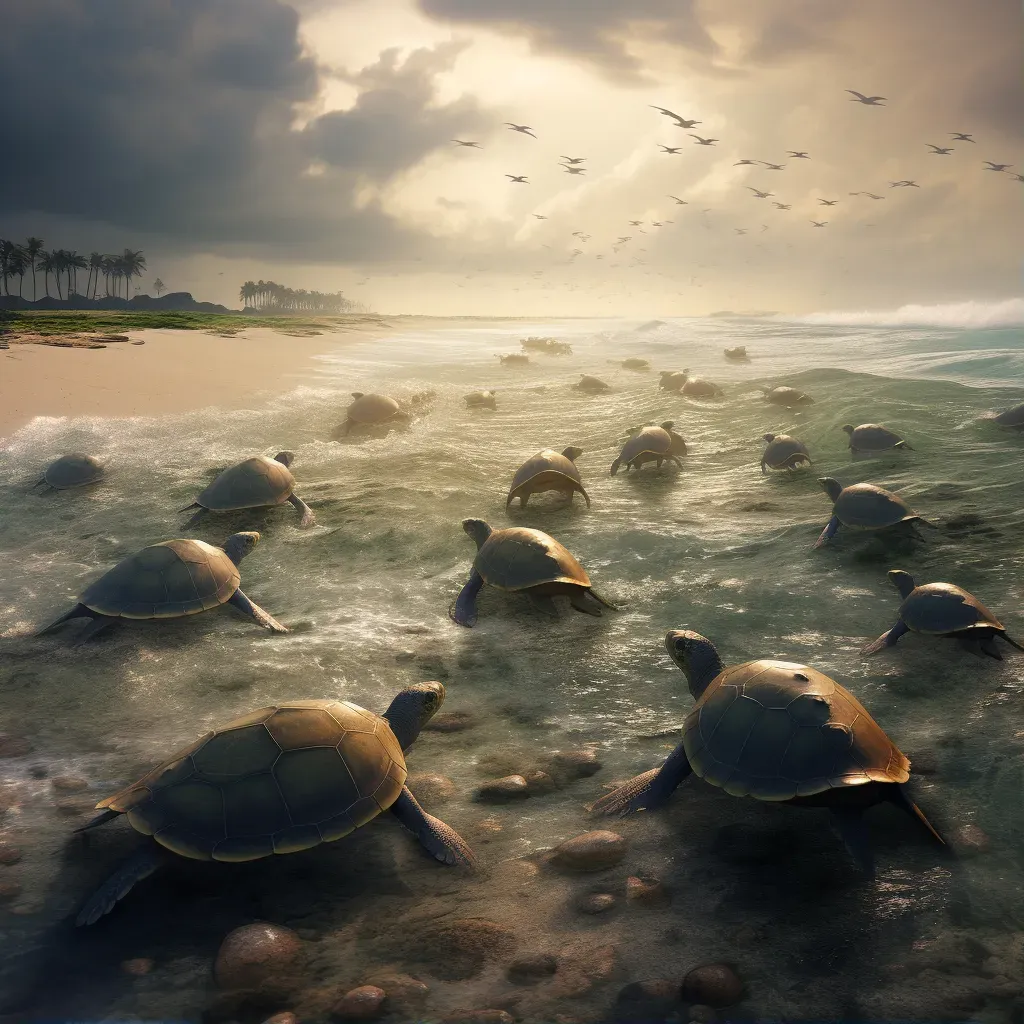 Secluded beach with sea turtles heading to the ocean - Image 1