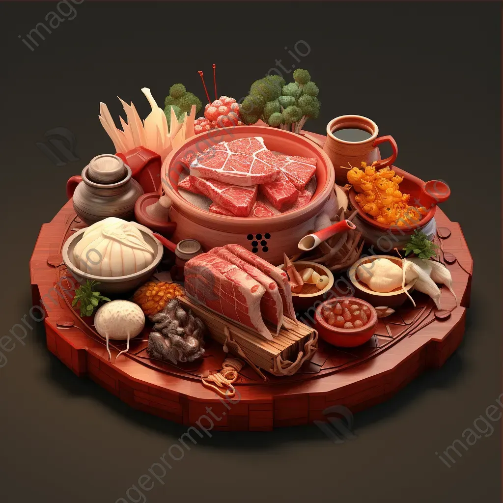 Chinese hotpot ingredients in low poly style, reflecting Tang Dynasty ceramics - Image 3