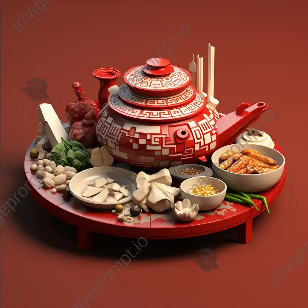 Chinese hotpot ingredients in low poly style, reflecting Tang Dynasty ceramics - Image 4