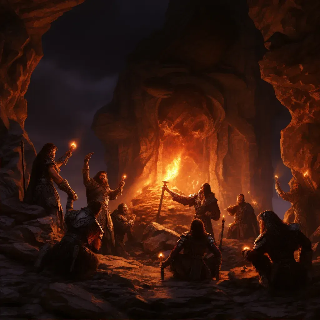 Early humans discovering fire around bright flame in cave - Image 2