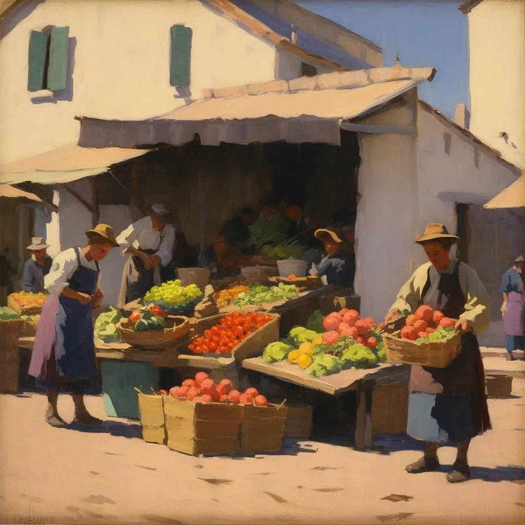 Colorful market day in rural town with fresh produce and crafts - Image 4