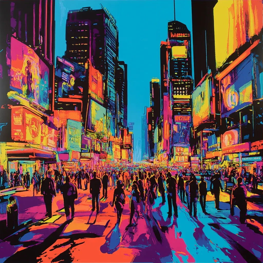 Bustling city street depicted in vibrant pop art style - Image 3