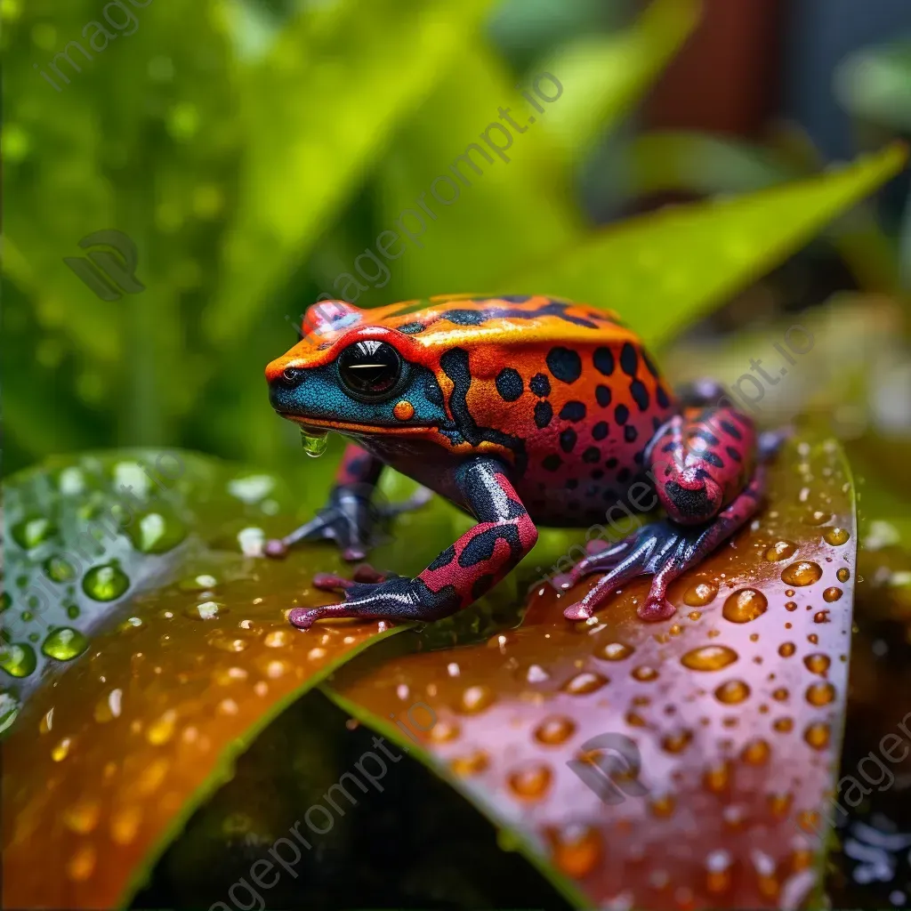 Colorful poison dart frog on vibrant tropical vegetation - Image 2