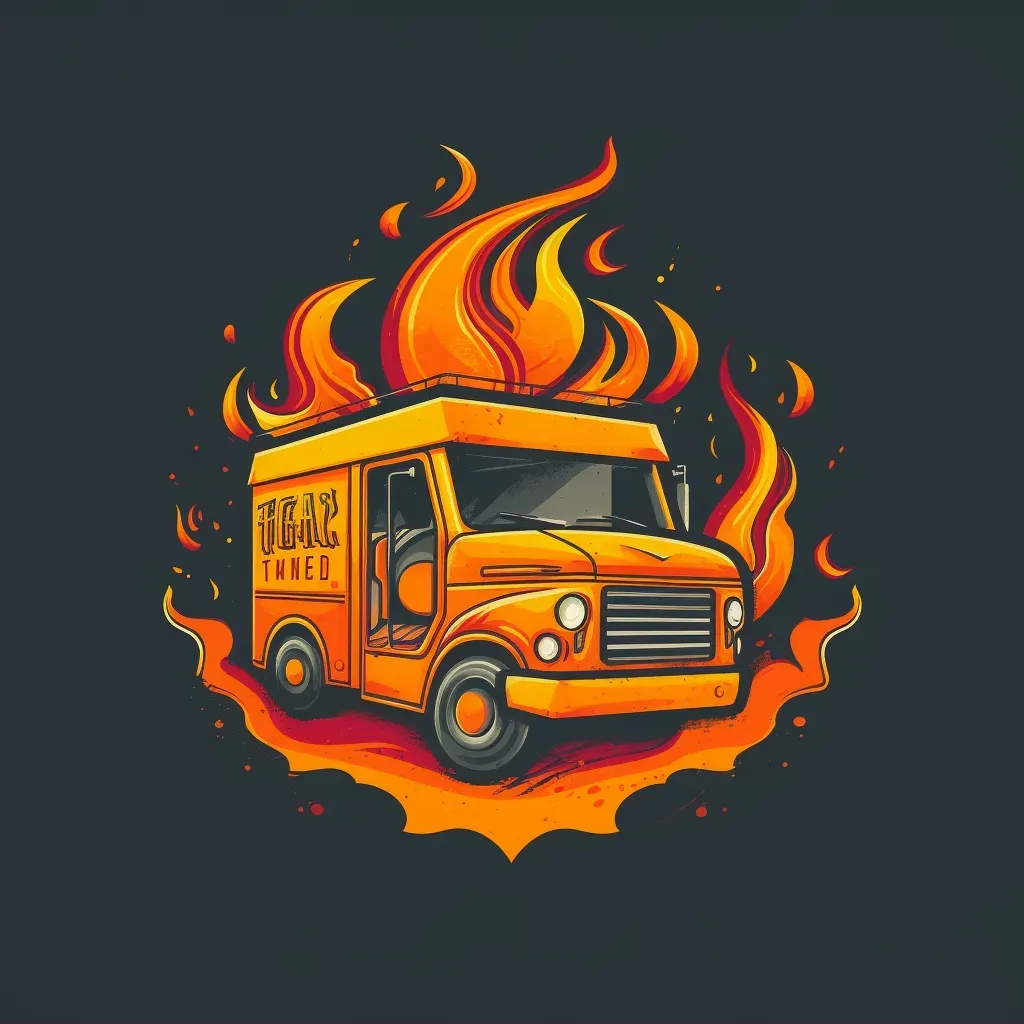 Bold and energetic logo design with truck icon and flames - Image 1