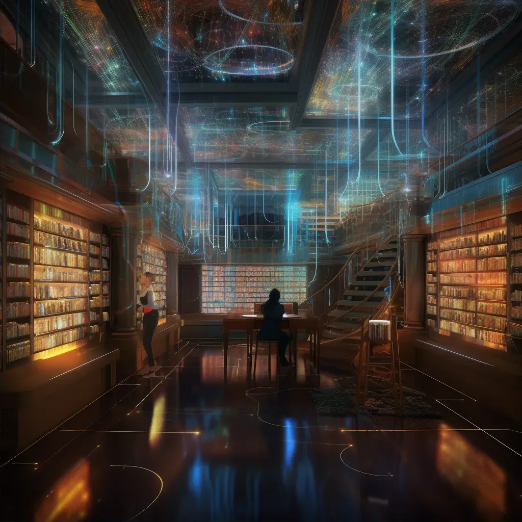 Image of a futuristic digital library with holographic books and a sci-fi ambiance - Image 2