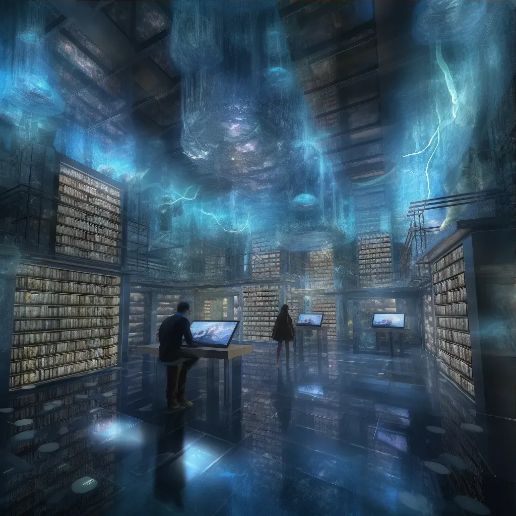 Image of a futuristic digital library with holographic books and a sci-fi ambiance - Image 3