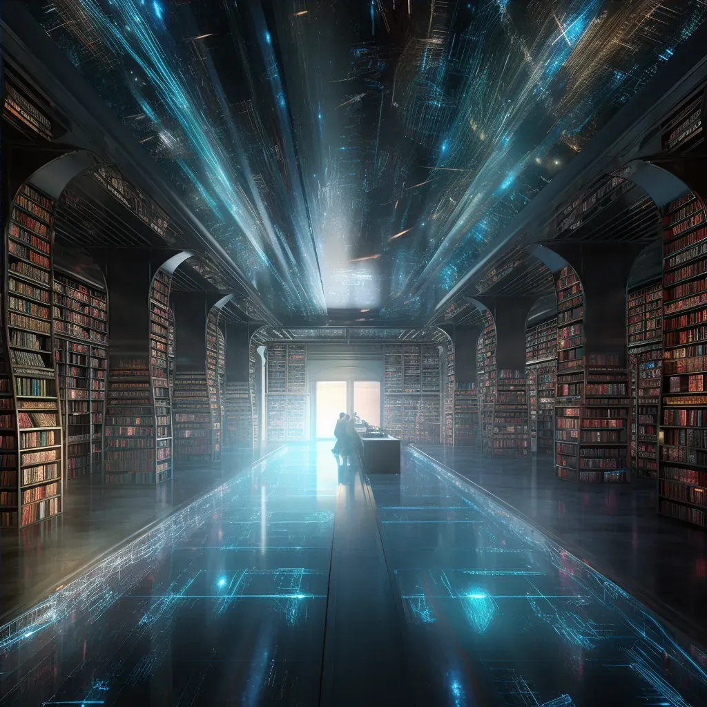 Image of a futuristic digital library with holographic books and a sci-fi ambiance - Image 4