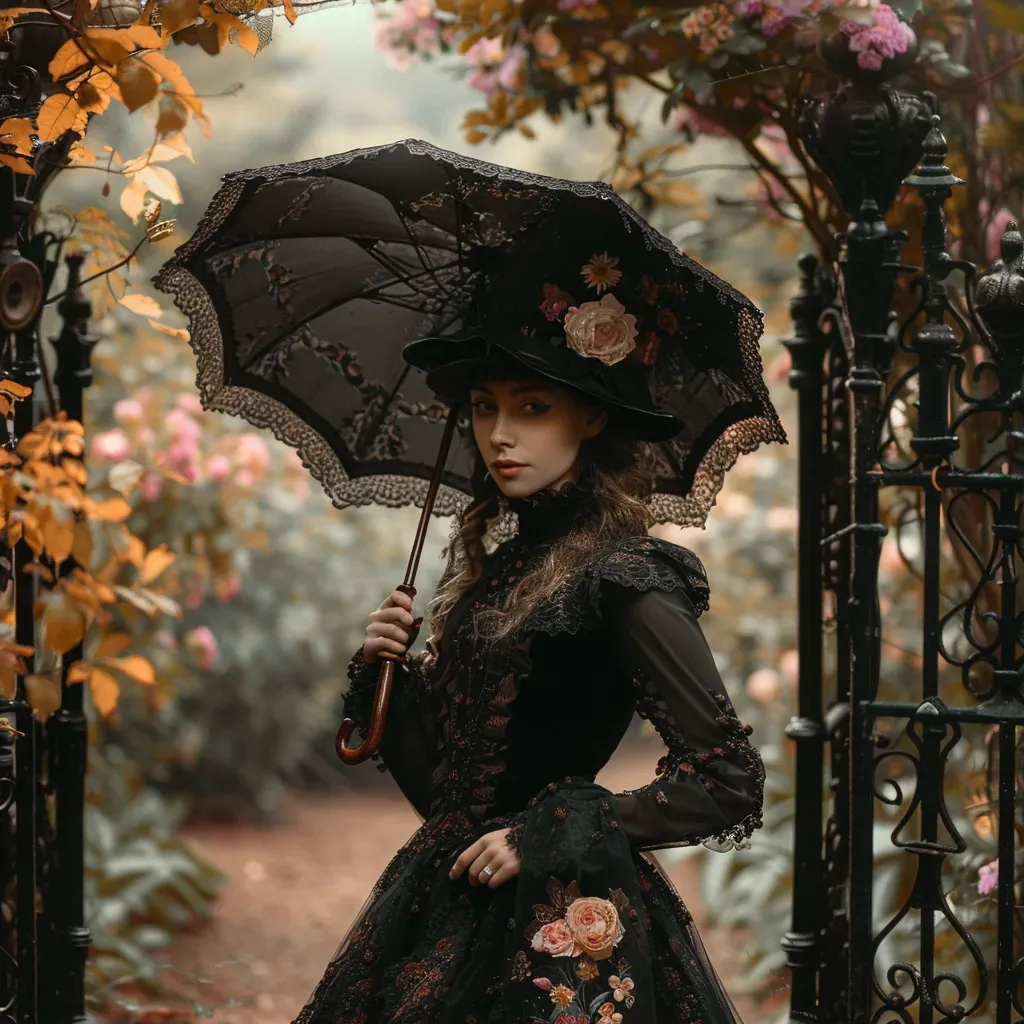 Vintage portrait of a Victorian lady in lush garden - Image 1