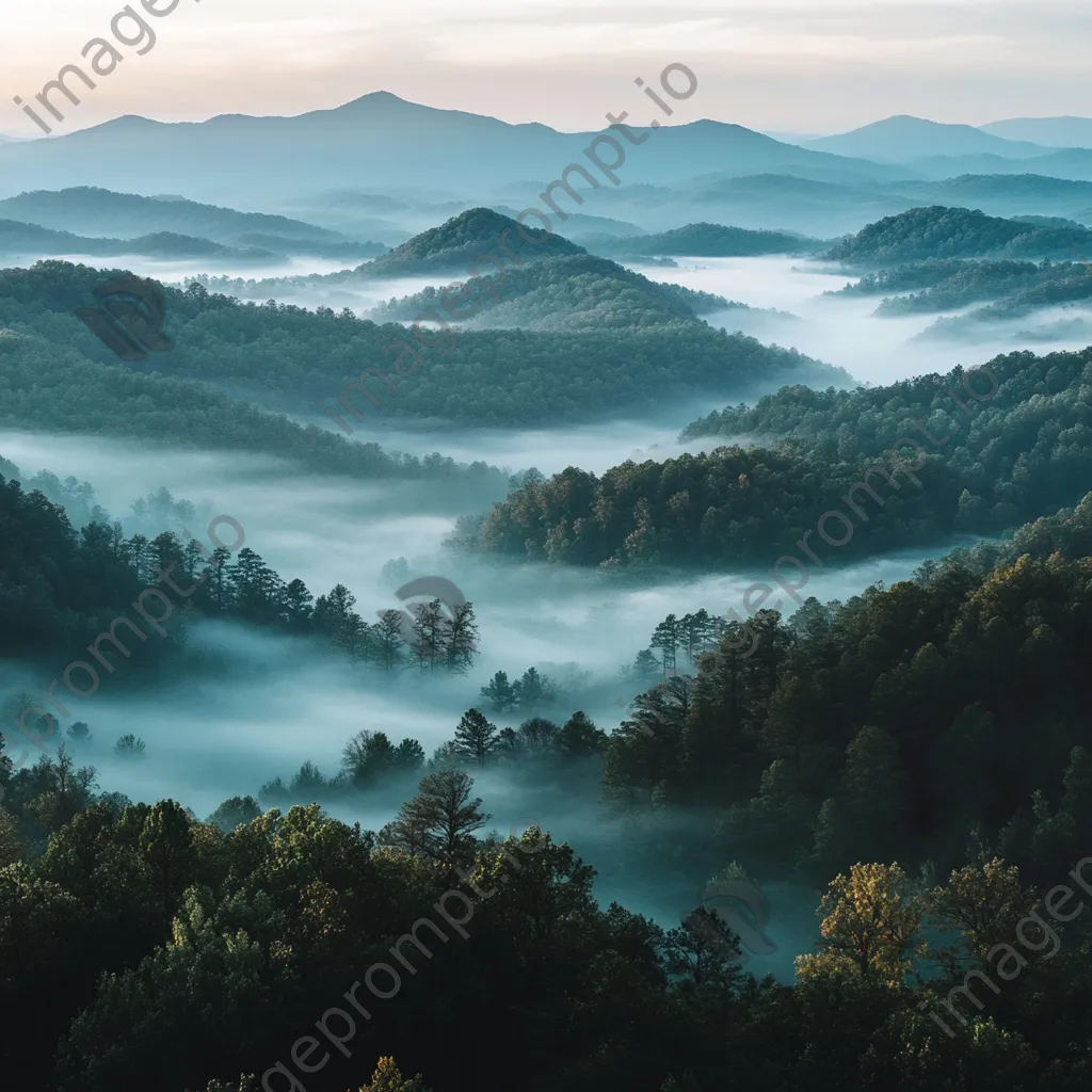 Misty mountain ridges partially obscured by fog - Image 1