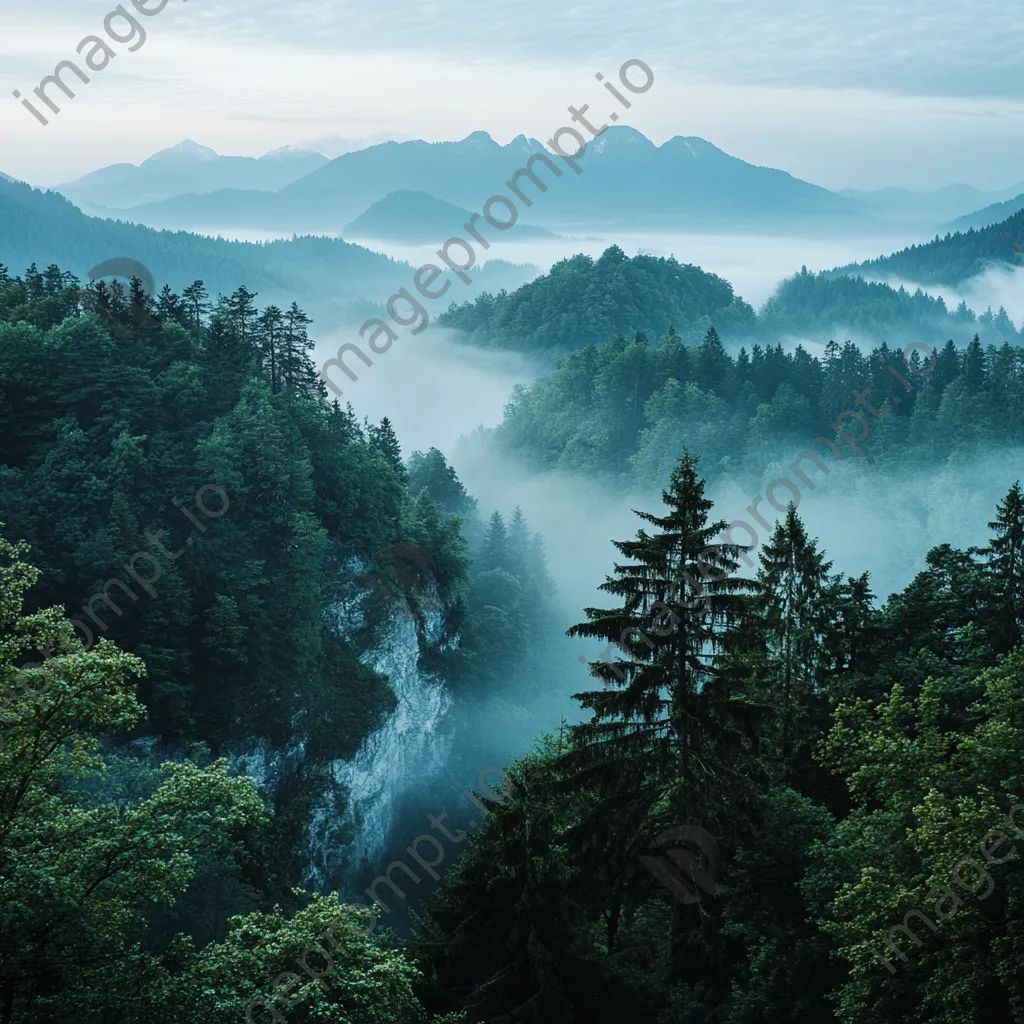 Misty mountain ridges partially obscured by fog - Image 2