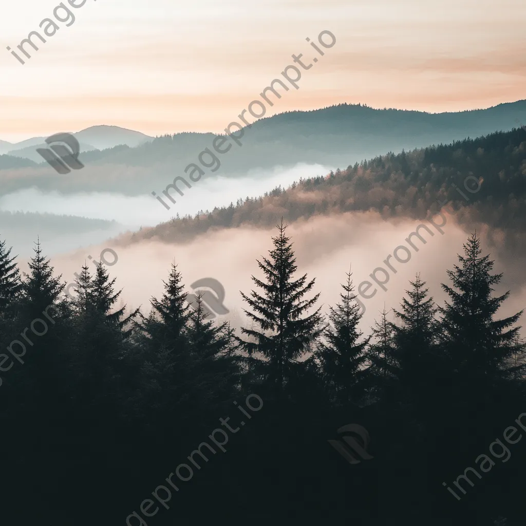 Misty mountain ridges partially obscured by fog - Image 4