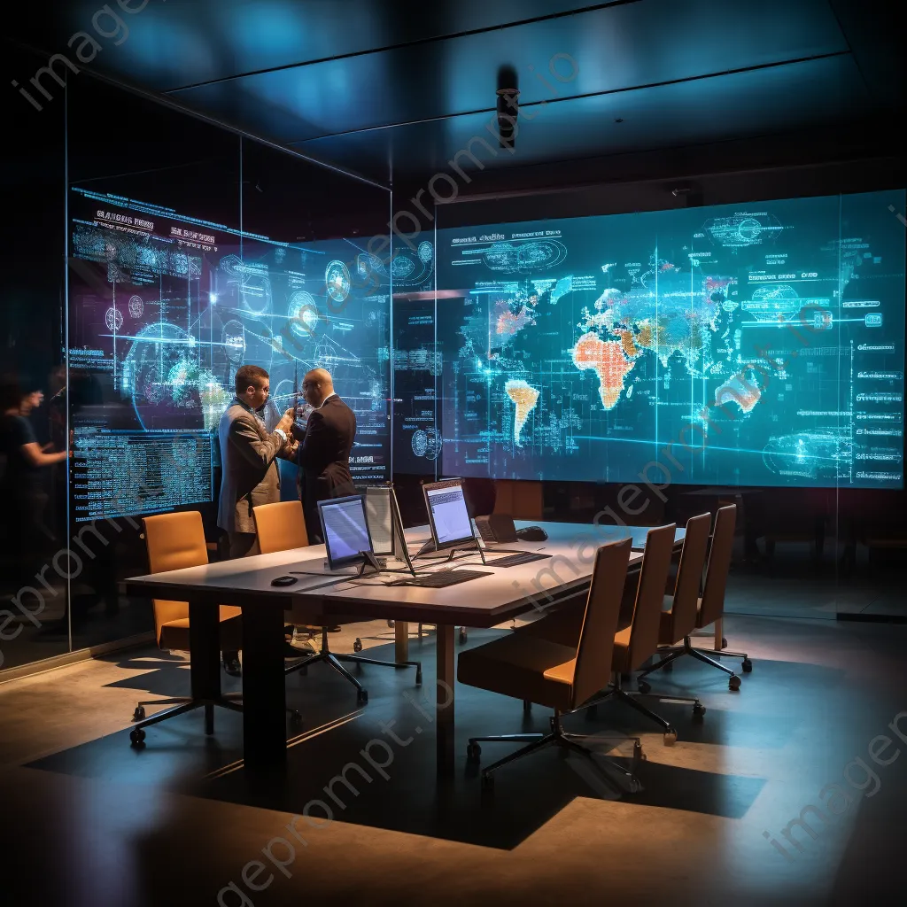 Professionals brainstorming cybersecurity strategies in conference room - Image 2