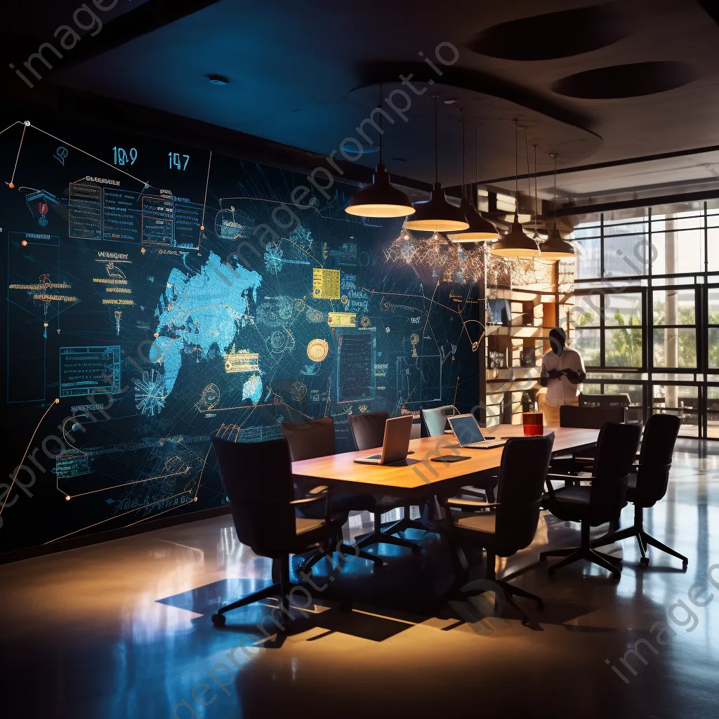 Professionals brainstorming cybersecurity strategies in conference room - Image 3