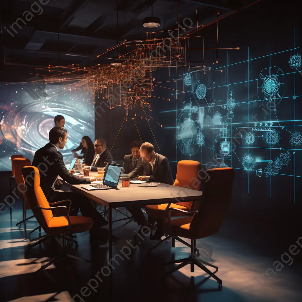 Professionals brainstorming cybersecurity strategies in conference room - Image 4